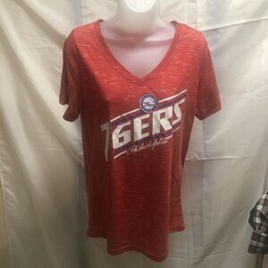 NBA Team Apparel Womens XL Philadelphia 76s V-Neck T-Shirt Red EUC